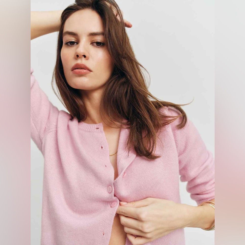 Reformation Clara cashmere cardigan in babygirl pink